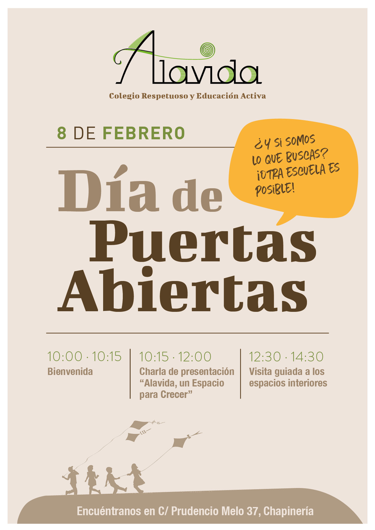alavida_dia puertas abiertas_febrero 26_cartel web_ludus alavida, puertas abiertas, 8 febrero 2026, xolegio respetuoso, educación activa, otra educación es posible, colegio primaria sierra oeste